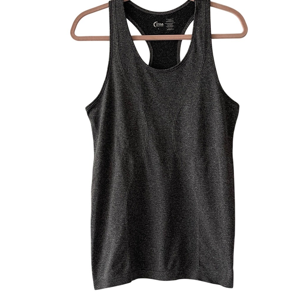 ZYIA Active Gray Racerback Performance Yoga Tank Top Large
